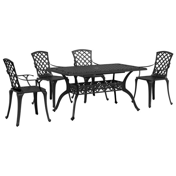 vidaXL 5 pcs conjunto de jantar para jardim alum&iacute;nio fundido preto