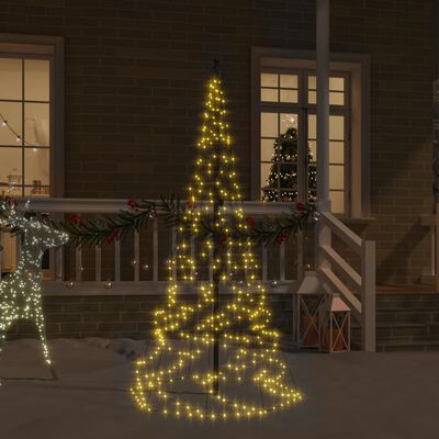 vidaXL Árvore de Natal mastro de bandeira 200 LEDs 180cm branco quente