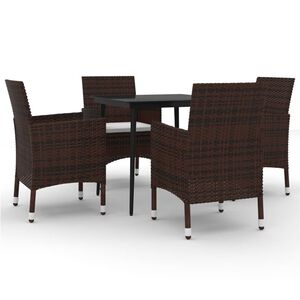 vidaXL 5 pcs conjunto de jantar p/ jardim c/almofad&otilde;es vime PE e vidro