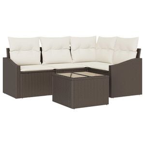 vidaXL Conjunto de Sof&aacute; de Jardim 5 pcs Marrom e Creme vime PE