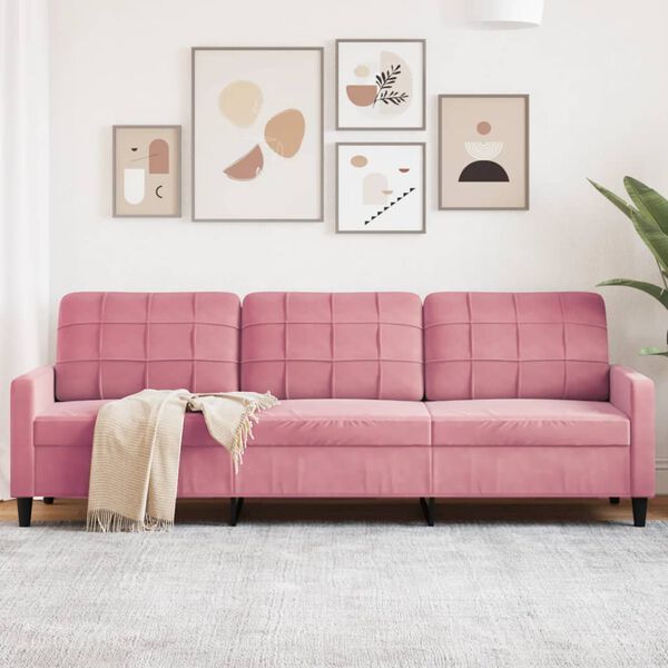 vidaXL Sof&aacute; de 3 lugares 210 cm veludo rosa