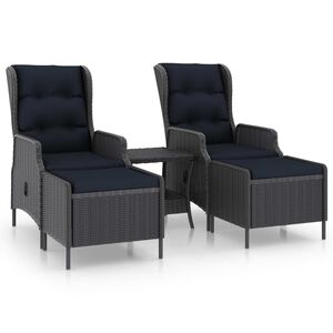 vidaXL 3 pcs conj. lounge jardim c/ almofad&otilde;es vime PE cinzento-escuro