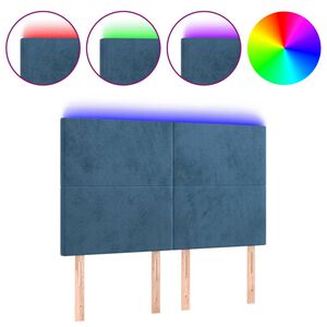 vidaXL Cabeceira cama c/ luzes LED veludo 144x5x118/128cm azul-escuro