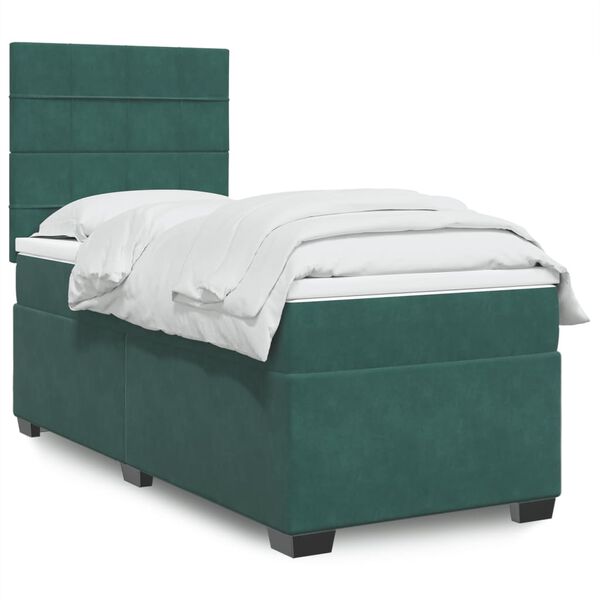 vidaXL Cama com molas/colch&atilde;o 90x200 cm veludo verde-escuro