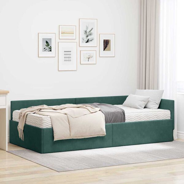 vidaXL Estrutura de Cama de Canto com Colch&atilde;o 2 pcs Verde Veludo