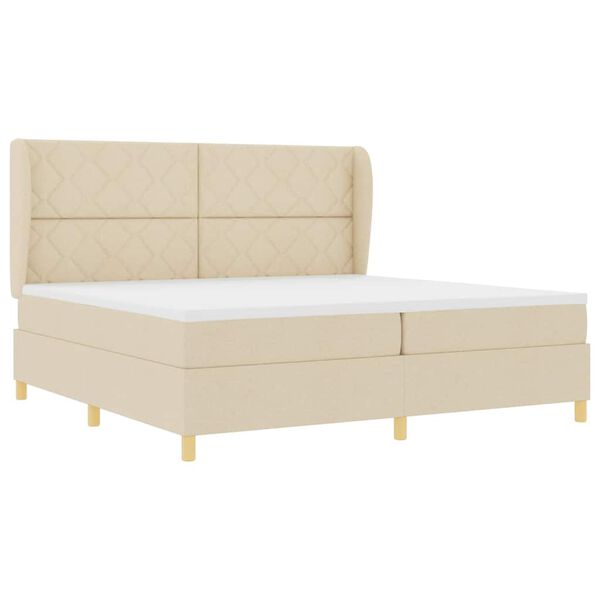vidaXL Cama Box com colch&atilde;o com cabeceira Creme 200 x 200 cm tecido