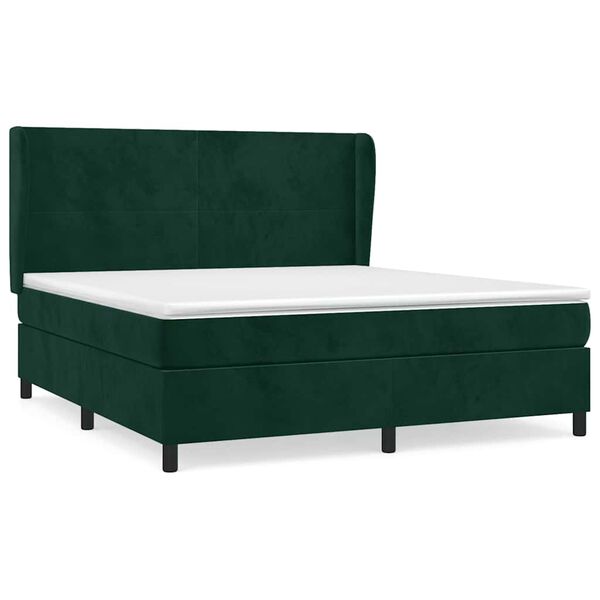 vidaXL Cama com molas/colch&atilde;o 160x200 cm veludo verde-escuro