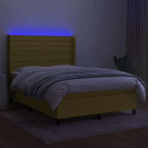 vidaXL Cama box spring c/ colch&atilde;o e LED 140x190 cm tecido verde