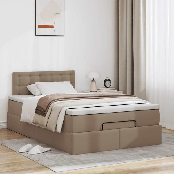 vidaXL Cama otomana com colch&otilde;es & LEDs 120x190 cm couro artificial