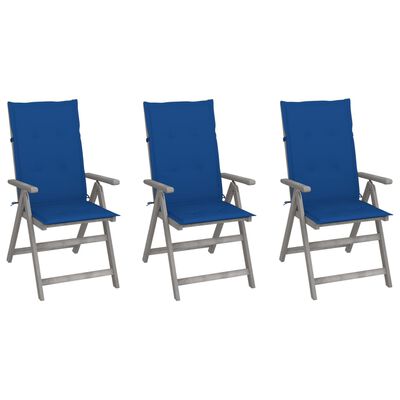 vidaXL Cadeiras jardim reclináveis c/ almofadões 3 pcs acácia maciça