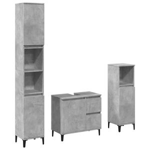 vidaXL 3 pcs conj. m&oacute;veis casa banho derivados madeira cinza cimento