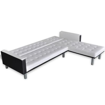vidaXL Sofá-cama em forma de L, couro artificial, branco
