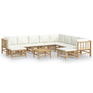 vidaXL 11pcs conjunto lounge de jardim bambu c/ almofad&otilde;es branco nata