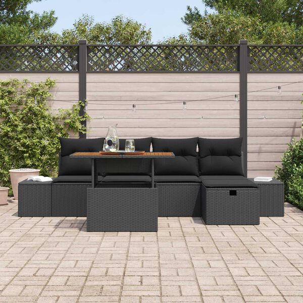 vidaXL Conjunto de Sof&aacute; de Jardim 6 pcs Preto Rattan Sint&eacute;tico