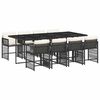 vidaXL 9 pcs conjunto de jantar p/ jardim c/ almofad&otilde;es vime PE preto