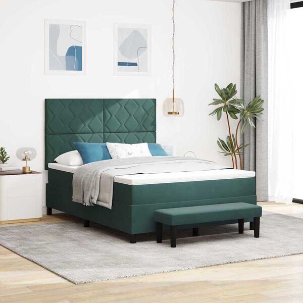 vidaXL Cama Box com colch&atilde;o Verde-escuro 160 x 200 cm Veludo