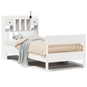 vidaXL Cama com estante sem colch&atilde;o 90x190 cm pinho maci&ccedil;o branco