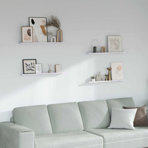 vidaXL Prateleira de Parede 4 pcs M&aacute;rmore Branco 80 x 9 x 3 cm