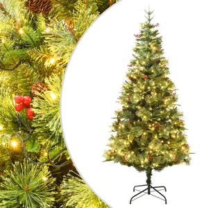 vidaXL &Aacute;rvore de Natal com pinhas pr&eacute;-iluminada 120 cm PVC e PE verde