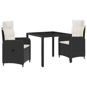 vidaXL Conjunto de Jantar para Exterior 3 unid. Preto e Branco Creme