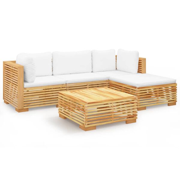 vidaXL 5 pcs conjunto lounge jardim c/ almofad&otilde;es madeira teca maci&ccedil;a