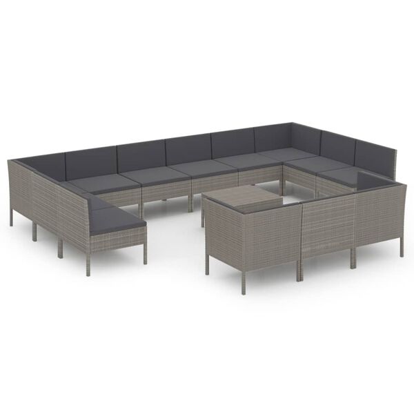 vidaXL 14 pcs conjunto lounge de jardim c/ almofadões vime PE cinzento