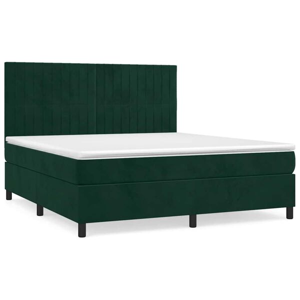 vidaXL Cama com molas/colch&atilde;o 180x200 cm veludo verde-escuro