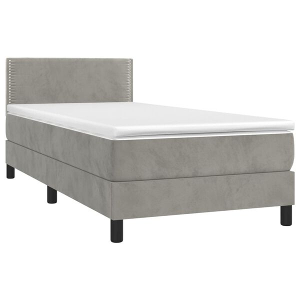 vidaXL Cama com molas/colch&atilde;o 90x190 cm veludo cinza-claro
