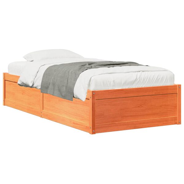 vidaXL Cama sem colch&atilde;o 100x200 cm pinho maci&ccedil;o castanho-mel