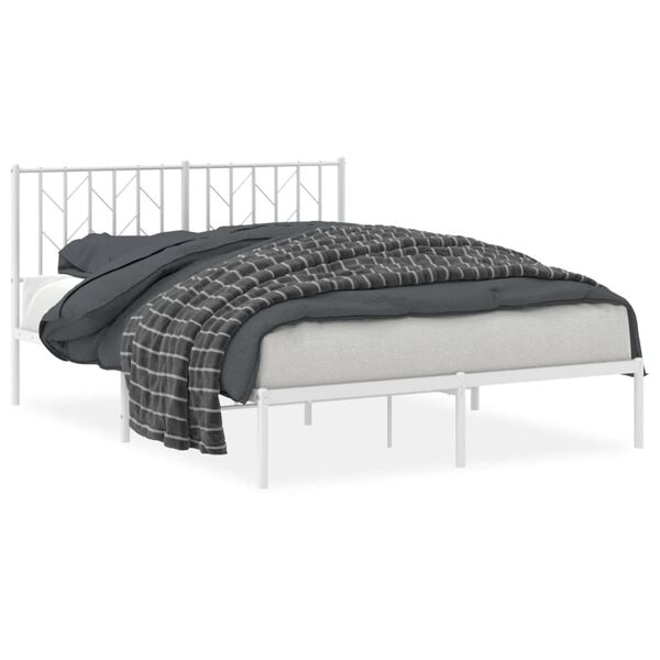vidaXL Estrutura de cama com cabeceira 135x190 cm metal branco