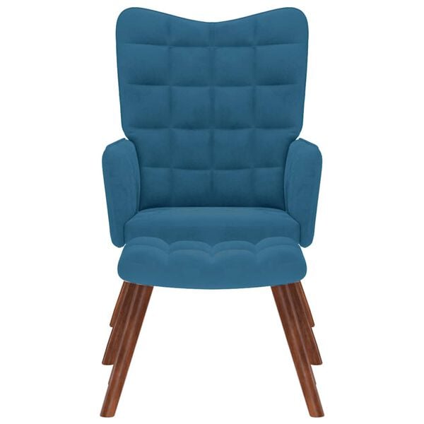 vidaXL Cadeira de descanso com banco veludo azul