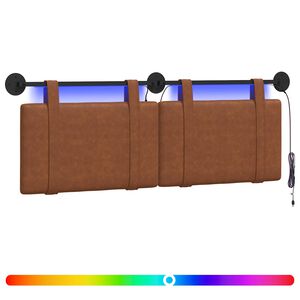 vidaXL Cabeceira suspensa Com luz LED Castanho PU Antigo