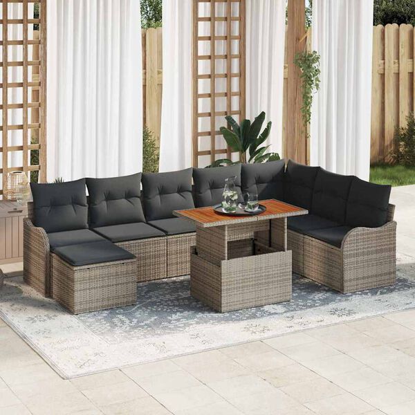 vidaXL Conjunto de Sofá de Jardim com almofada 9 pcs Cinzeto