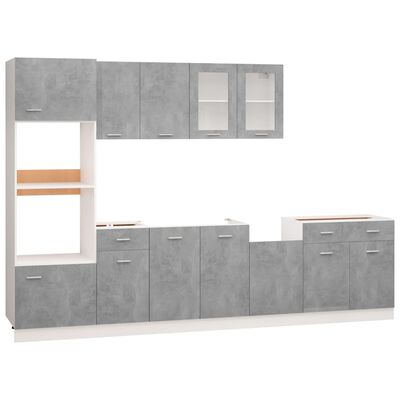 vidaXL 7 pcs conj. armários de cozinha contraplacado cinzento cimento