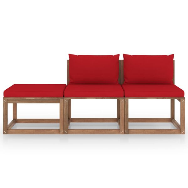 vidaxL 3 pcs conjunto lounge de paletes c/ almofad&otilde;es pinho impregnado