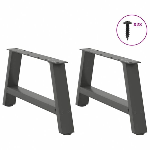 vidaXL P&eacute;s para mesa de centro em formato A, 2 pe&ccedil;as, antracite, 70x (30-31) cm, a&ccedil;o
