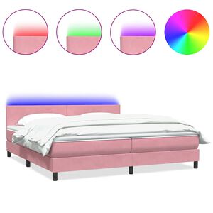 vidaXL Cama box spring c/ colch&atilde;o e LED 180x210 cm veludo Rosa