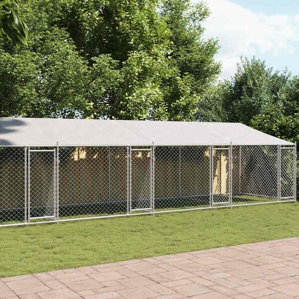 vidaXL Jaula para c&atilde;o com telhado/portas 10x2x2m a&ccedil;o galvanizado cinza