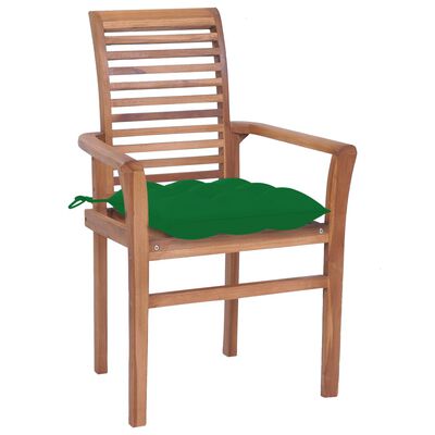 vidaXL Cadeiras de jantar c/ almofadões verdes 2 pcs teca maciça