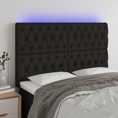 vidaXL Cabeceira de cama c/ luzes LED tecido 160x7x118/128 cm preto