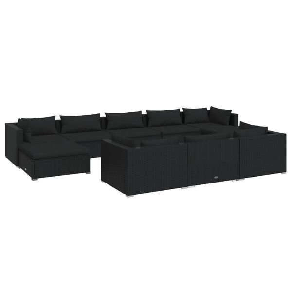 vidaXL 10 pcs conjunto lounge de jardim c/ almofadões vime PE preto