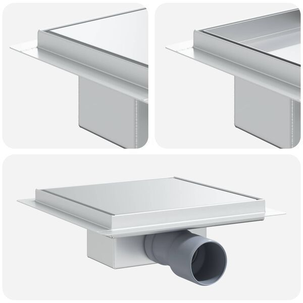 vidaXL Dreno de Chuveiro 2 em 1 Prateado 20 x 20 cm A&ccedil;o Inoxid&aacute;vel 304