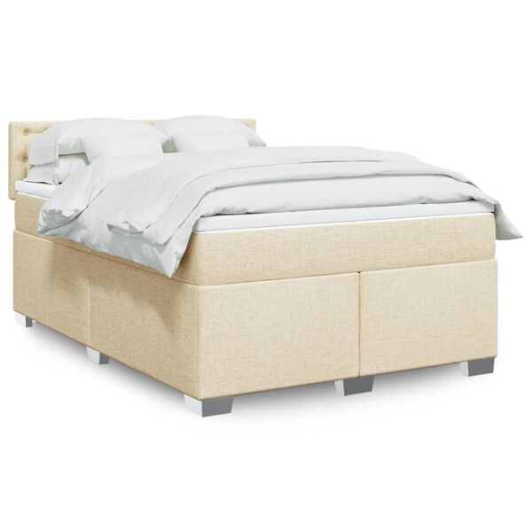 vidaXL Cama com molas/colch&atilde;o 160x200 cm tecido cor creme