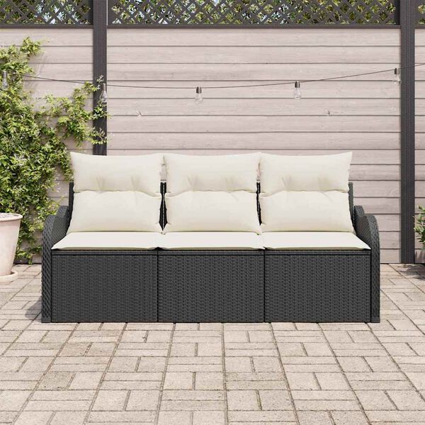 vidaXL Conjunto de Sof&aacute; de Jardim com almofada 3 pcs Preto vime PE