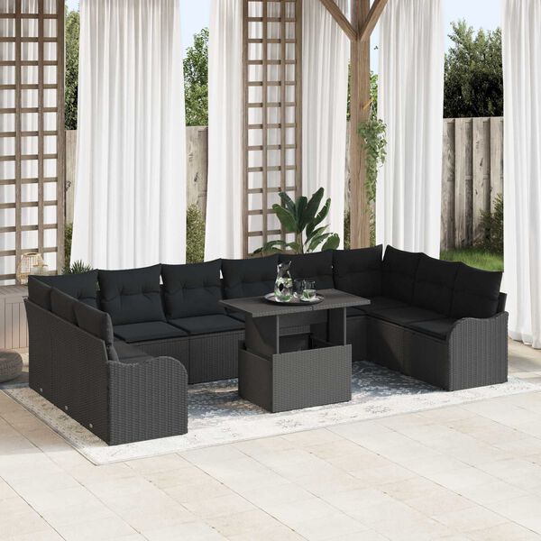 vidaXL Conjunto de Sof&aacute; de Jardim 11 pcs Preto Rattan de Polipropileno