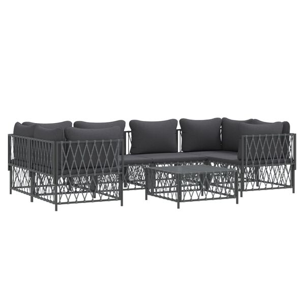 vidaXL 7 pcs conjunto lounge de jardim com almofadões aço antracite