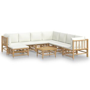 vidaXL 9 pcs conjunto lounge de jardim bambu c/ almofad&otilde;es branco nata