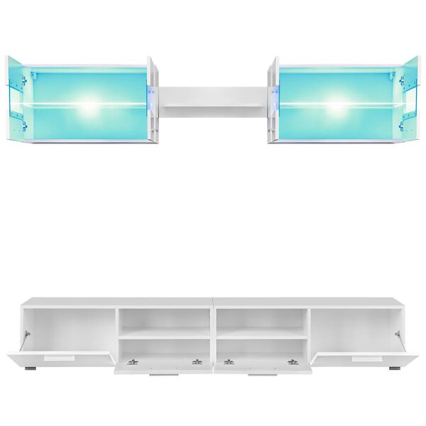 vidaXL Conj. unidades de parede p/ TV luzes LED 5 pcs branco brilhante