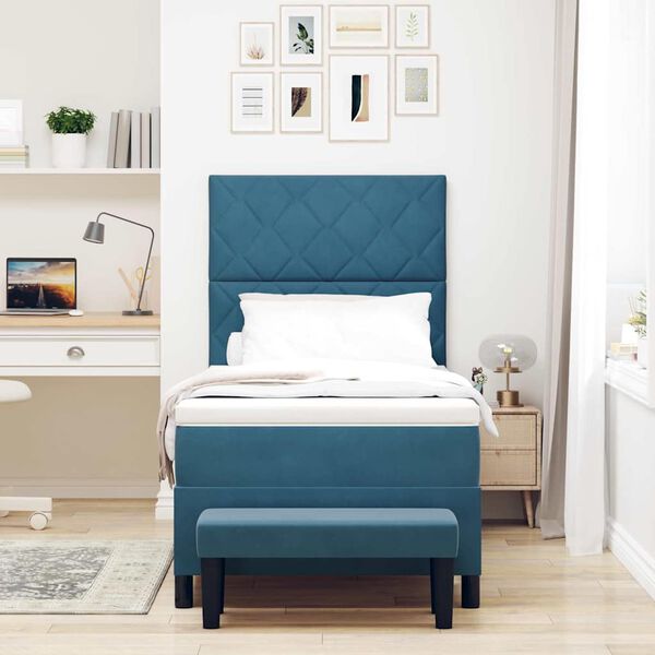 vidaXL Cama Box com colch&atilde;o Azul escuro 90 x 200 cm Veludo