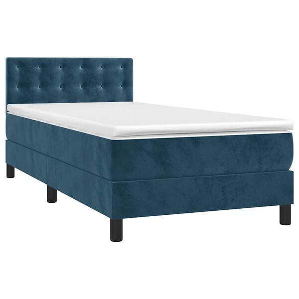vidaXL Cama box spring c/ colch&atilde;o/LED 80x200 cm veludo azul-escuro